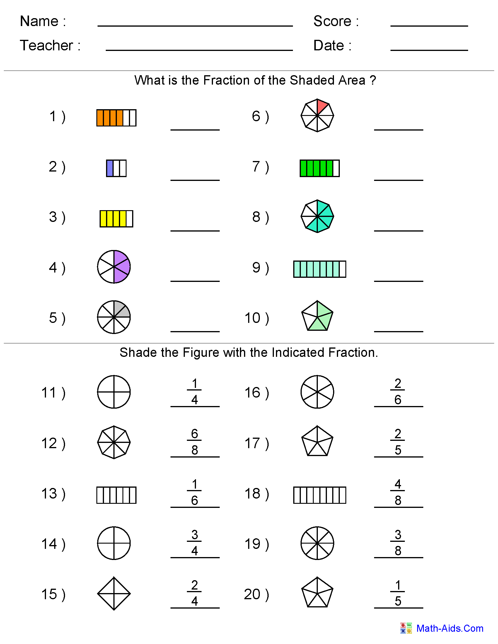 Fractions Worksheets | Printable Fractions Worksheets For Teachers | Grade 3 Maths Worksheets Printable