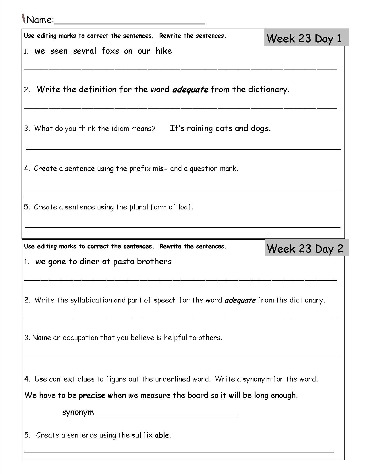 Free 3Rd Grade Daily Language Worksheets | Language Worksheets For 3Rd Grade Printable