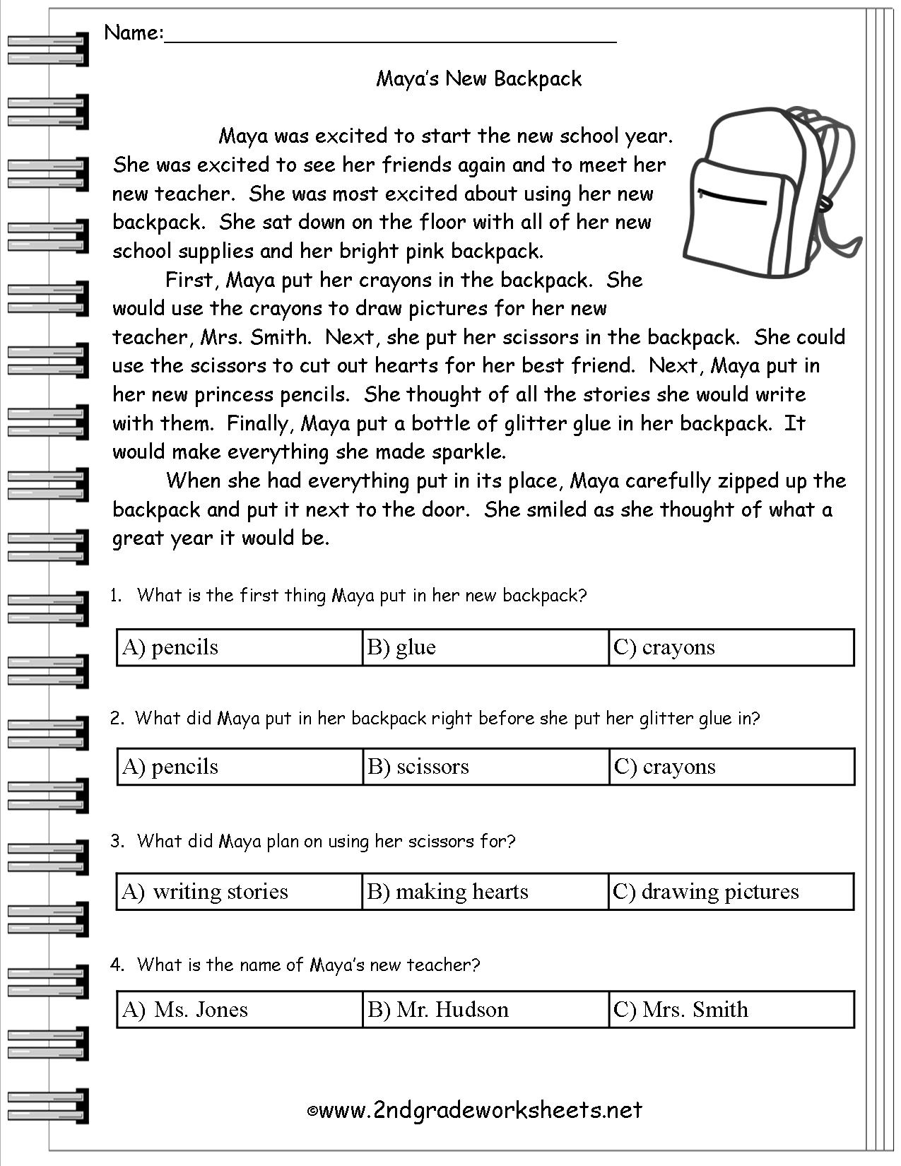 Free Back To School Worksheets And Printouts | Free Printable Middle School Reading Comprehension Worksheets