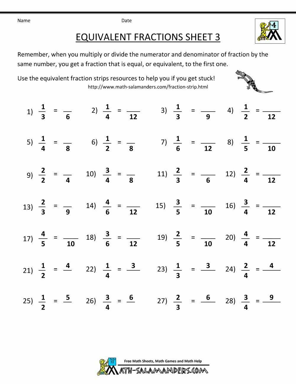 4Th Grade Equivalent Fractions Printable Worksheets - Printable Worksheets