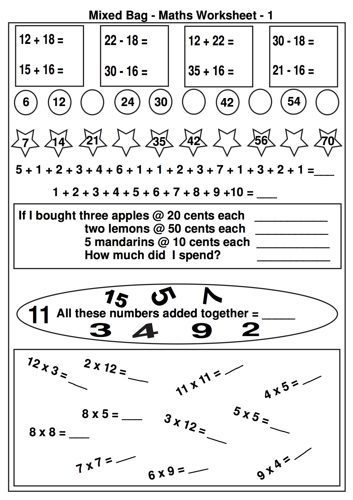 Free Math Worksheets And Printable Math Activities For Elementary | Free Primary Worksheets Printable
