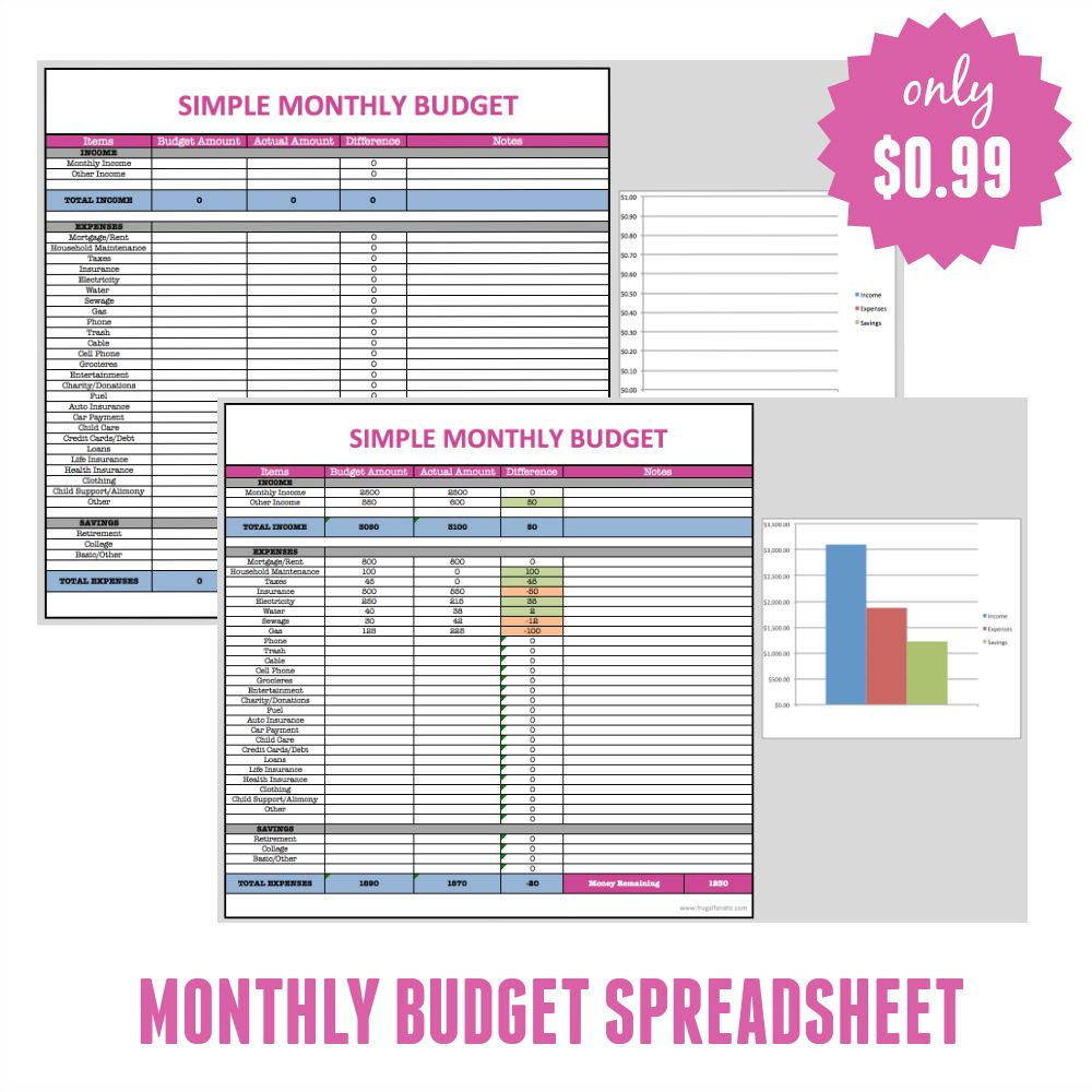 Free Monthly Budget Template - Frugal Fanatic | Free Printable Monthly Bills Worksheet