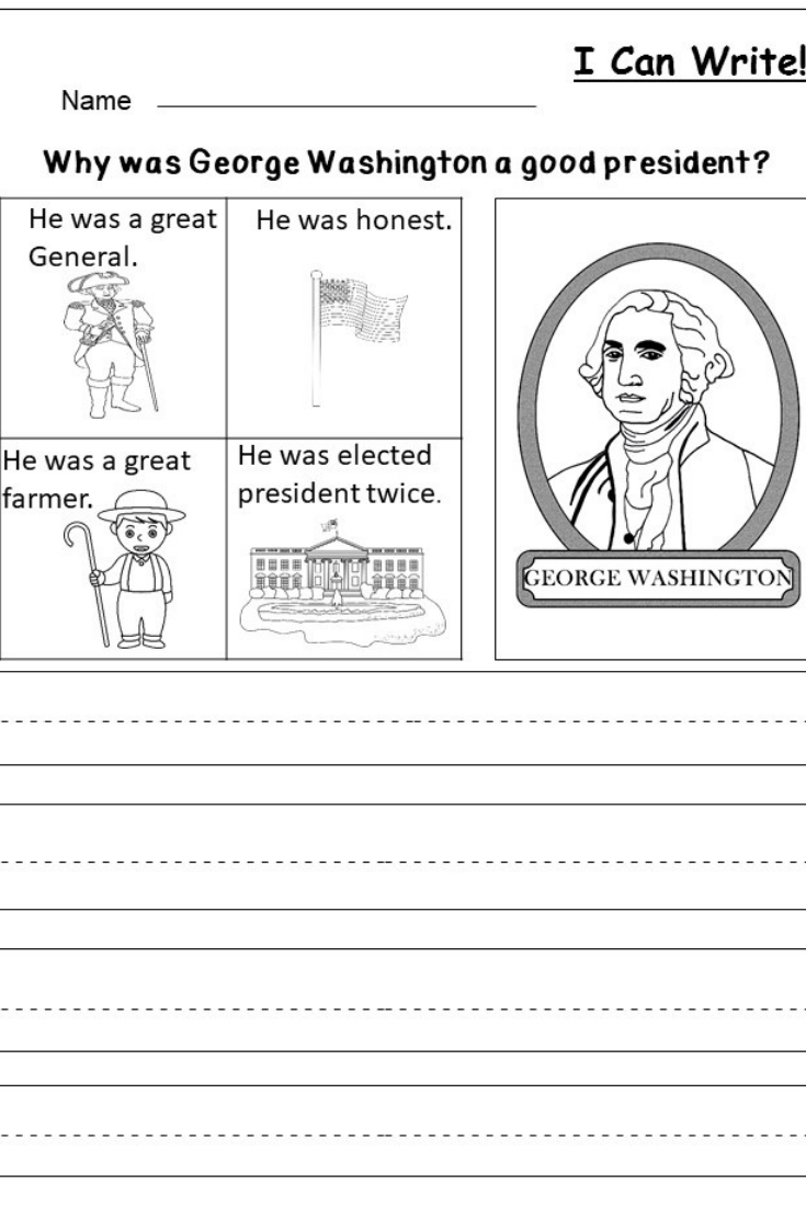 Free President&amp;#039;s Day Writing Worksheet | Kindergarten Writing And | Free Printable George Washington Worksheets