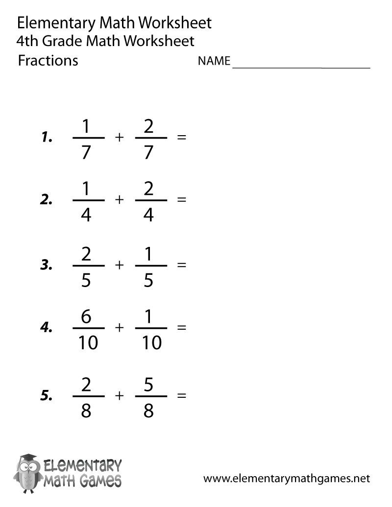 Free Printable Adding Fractions Worksheet For Fourth Grade | Free Printable Adding Fractions Worksheets