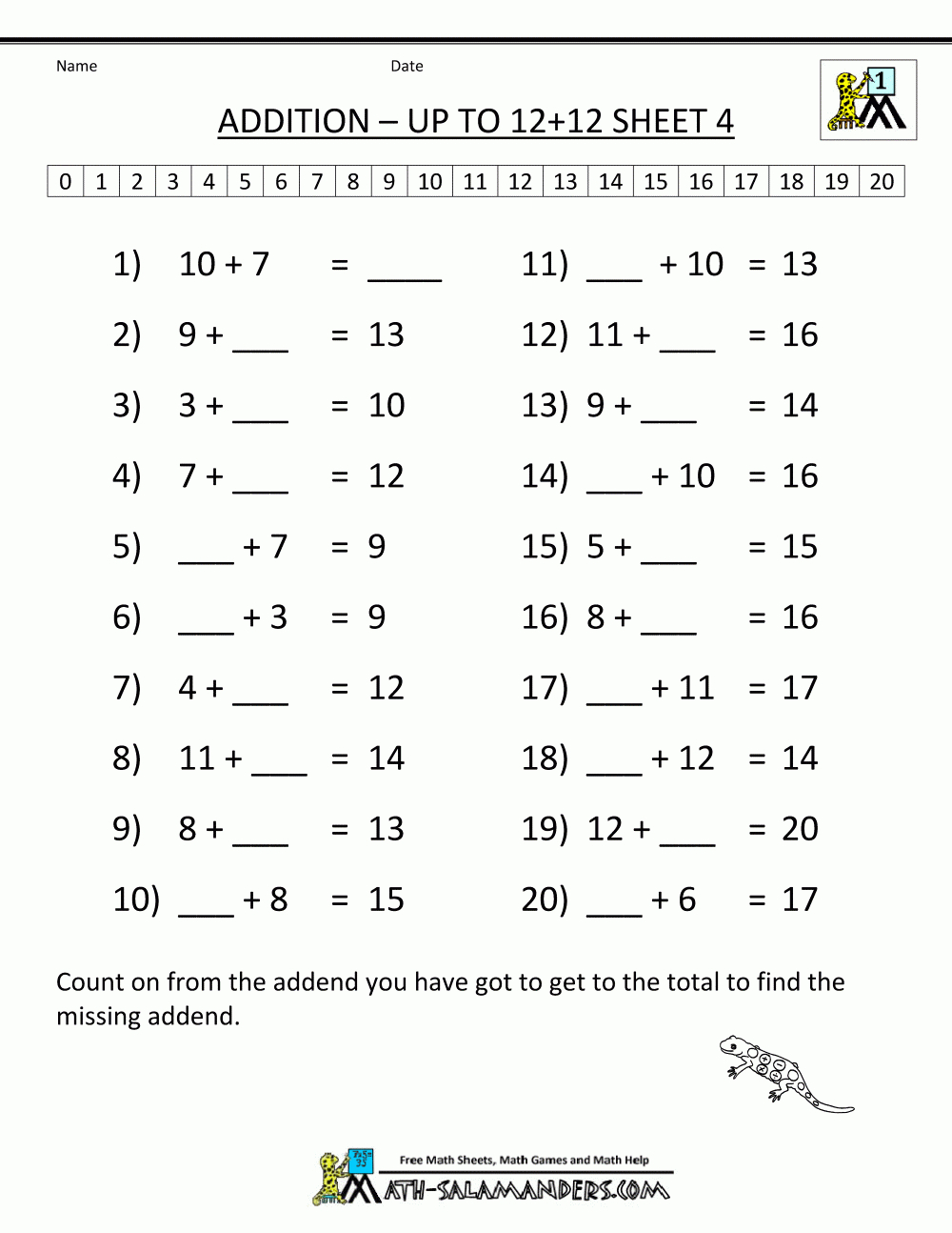 Free Printable Addition Worksheets Mental Addition To 12 4 | 3Rd | First Grade Math Facts Printable Worksheets