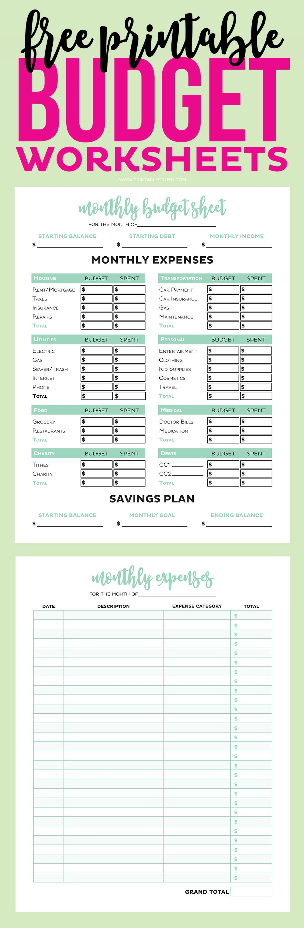Free Printable Budget Worksheet Planner Insert Page. Personal | Free Online Printable Budget Worksheet