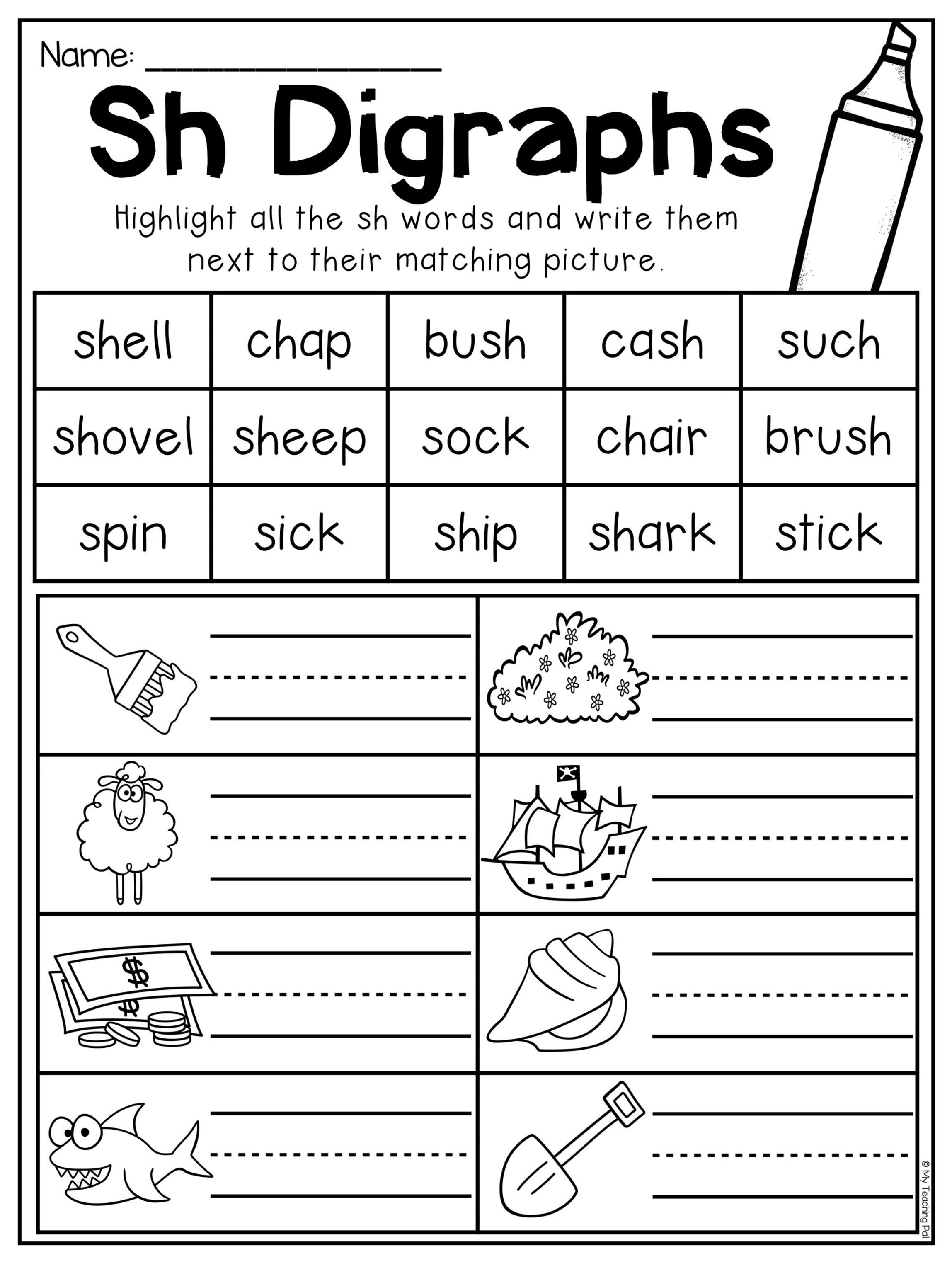 Digraph Worksheet Packet Ch, Sh, Th, Wh, Ph Kindergarten Digraphs