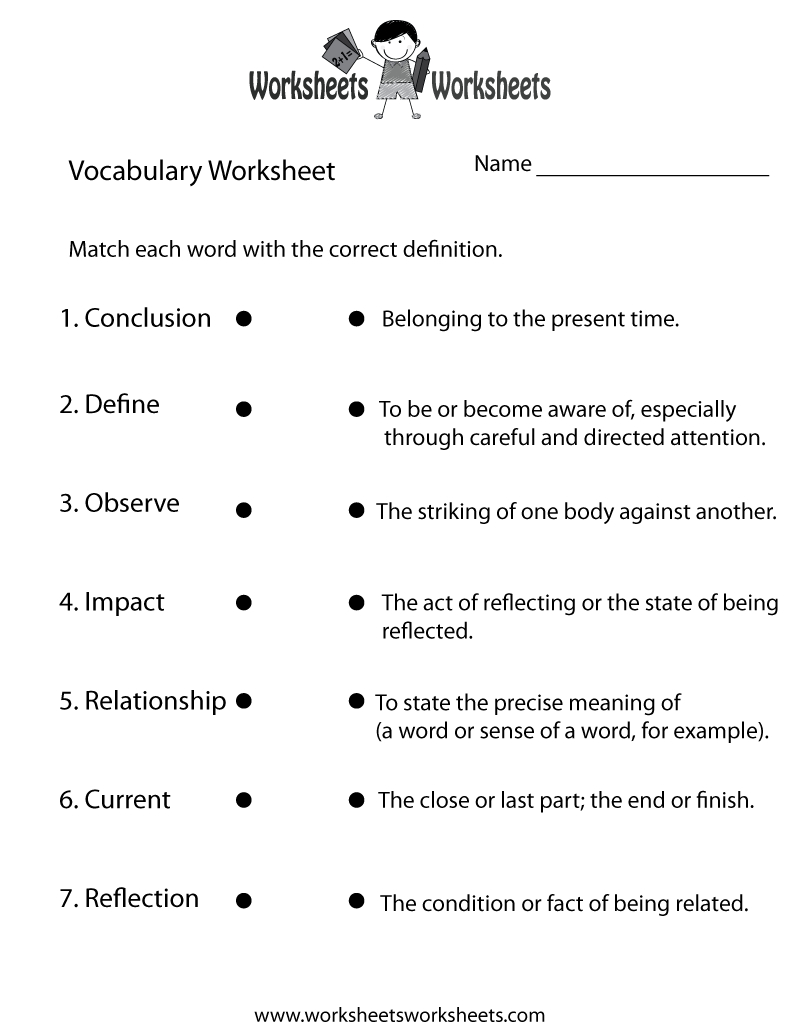 Free Printable English Vocabulary Worksheet | Free Printable Vocabulary Worksheets