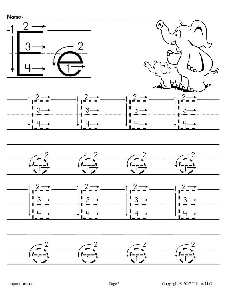 Free Printable Letter E Tracing Worksheet With Number And Arrow | Letter E Free Printable Worksheets