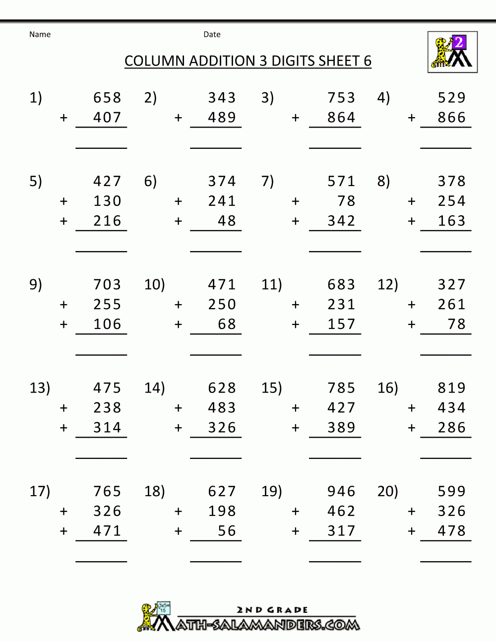 Free-Printable-Math-Worksheets-Column-Addition-3-Digits-6.gif (1000 | Free Printable Math Worksheets For 4Th Grade