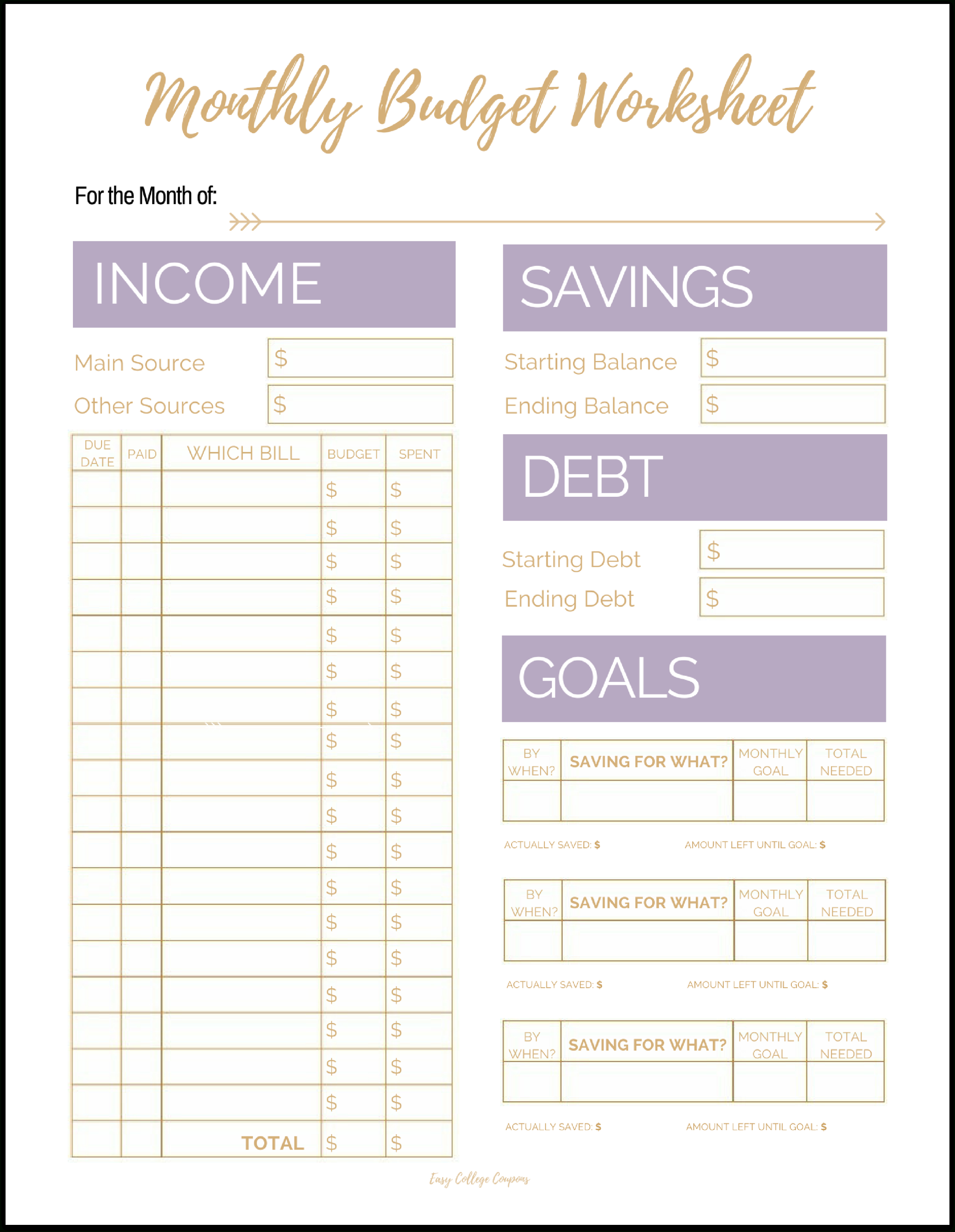 Free Printable Monthly Budget Template | Free Printable Budget Worksheets