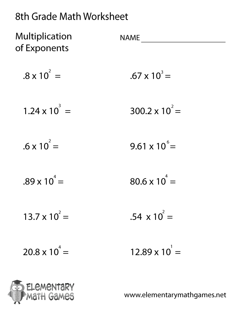 Free Printable Multiplication Of Exponents Worksheet For Eighth Grade | 8Th Grade Worksheets Printable Free