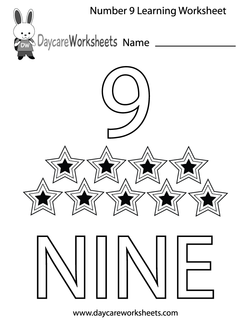 Free Printable Number Nine Learning Worksheet For Preschool | Daycare Worksheets Printable