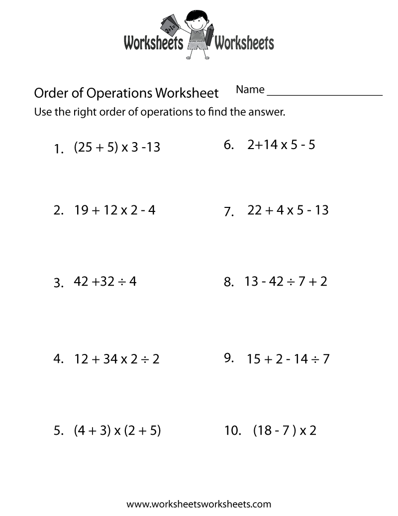 Free Printable Order Of Operations Worksheets Pemdas Worksheets With | Order Of Operations Free Printable Worksheets With Answers