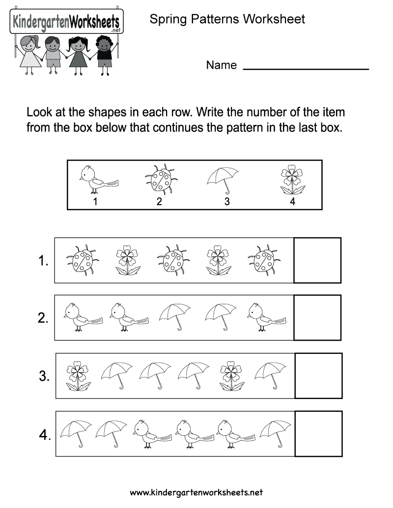 Free Printable Spring Patterns Worksheet For Kindergarten - Free | Spring Printable Worksheets