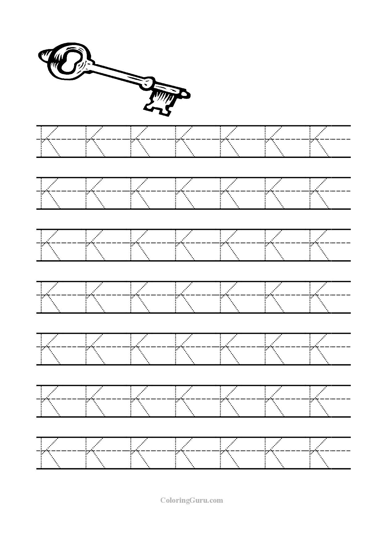Free Printable Tracing Letter K Worksheets For Preschool | Manuscript Printable Worksheets