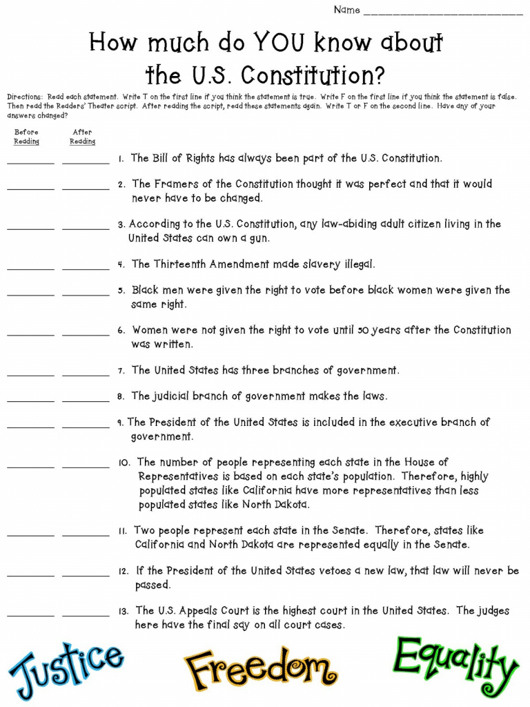 Quiz Worksheet History Of The Us Constitution Study Constitution Printable Worksheets