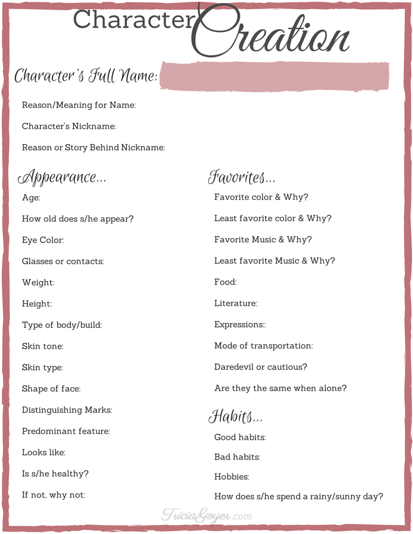 Free Printables For Writing Your Novel | Jlc Classes | Writing | Character Development Worksheet Printable