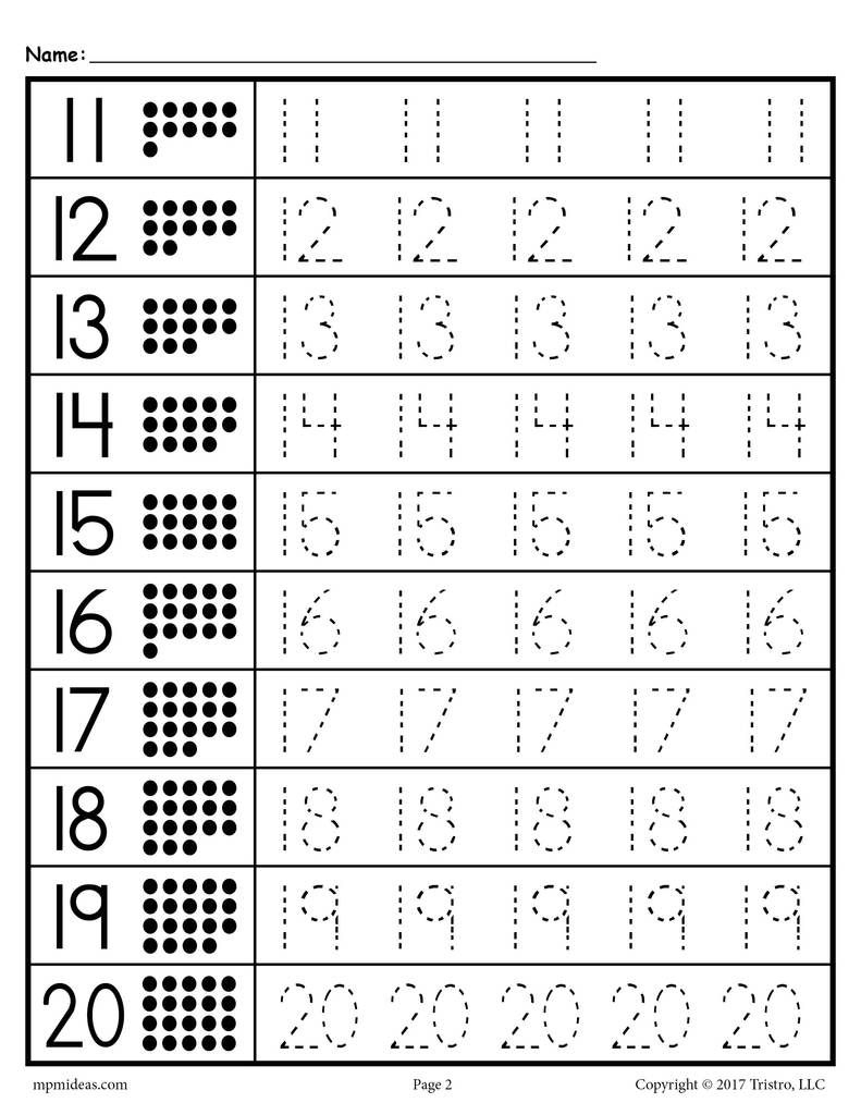 Free Tracing Worksheets Numbers 1-20 | Preschoolers | Kindergarten | Writing Numbers 1 20 Printable Worksheets