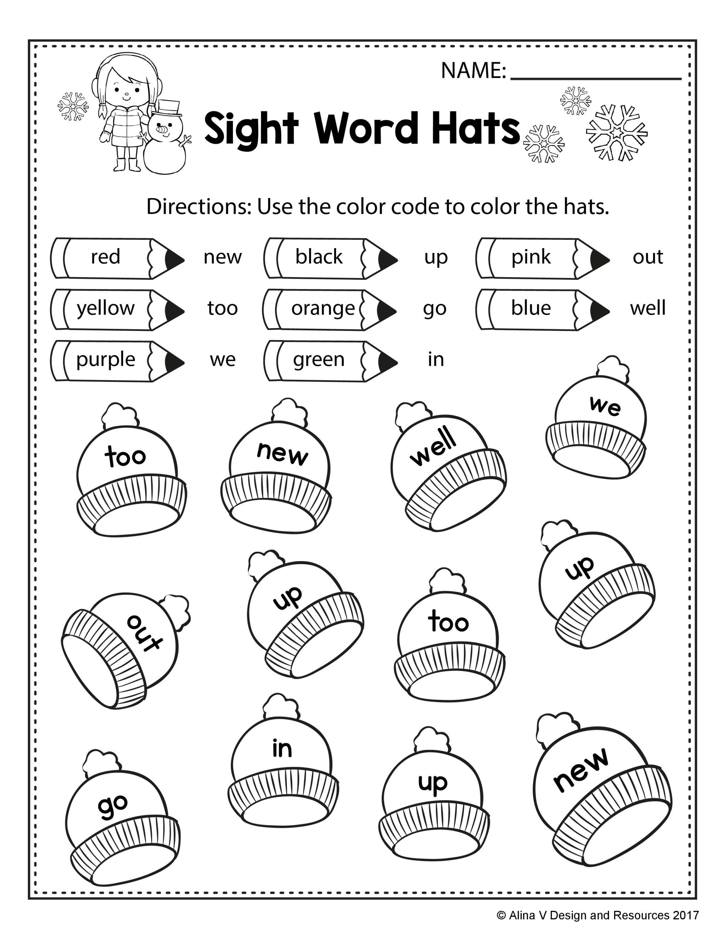 Free Winter Literacy Worksheet For Kindergarten (No Prep | Alina V | Free Printable Kindergarten Worksheets Color Words