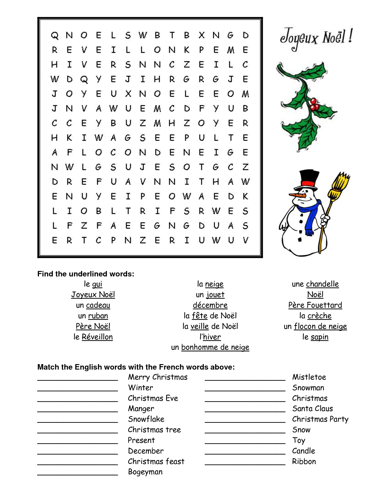 French Christmas Word Search - Google Search | French - Christmas | Free Printable Christmas Worksheets Ks2