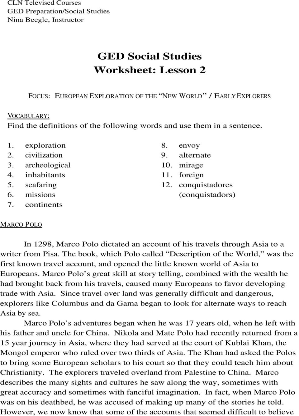 Ged Social Studies Worksheet: Lesson 2 - Pdf | Ged Social Studies Printable Worksheets