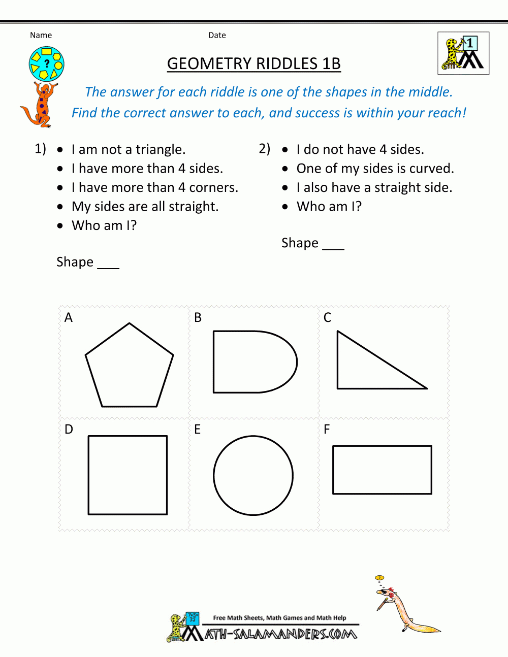Geometry Worksheets Riddles Math Riddle High School Fr - Criabooks | Free Printable Geometry Worksheets For Middle School