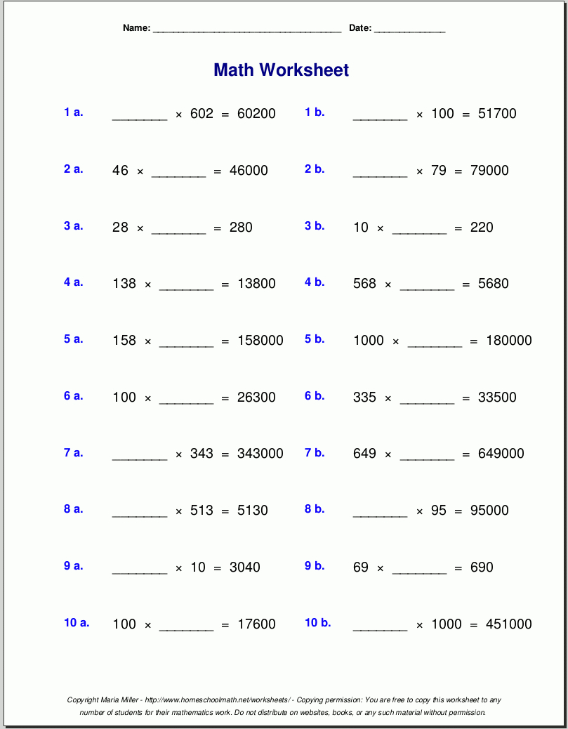 Grade 5 Multiplication Worksheets | Printable Multiplication Worksheets Grade 5