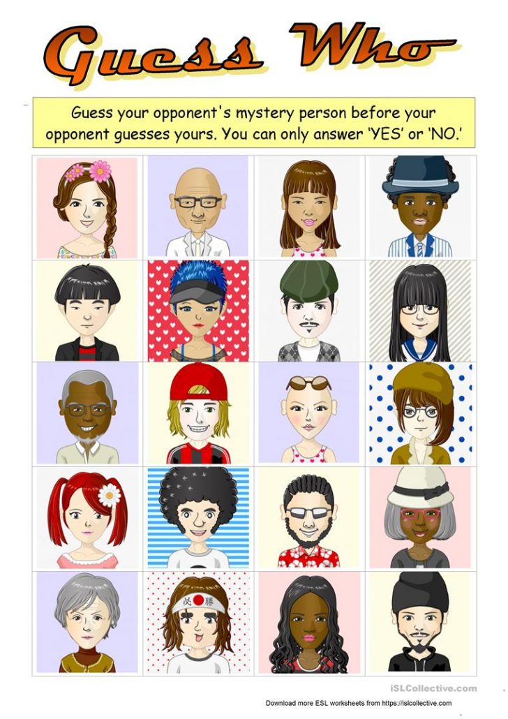 Guess Who Boardgame With 20 Characters Worksheet - Free Esl | Guess Who ...
