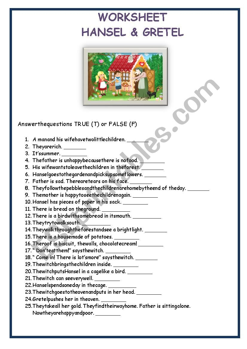 Hansel And Gretel - Esl Worksheetayşimgüler | Hansel And Gretel Printable Worksheets