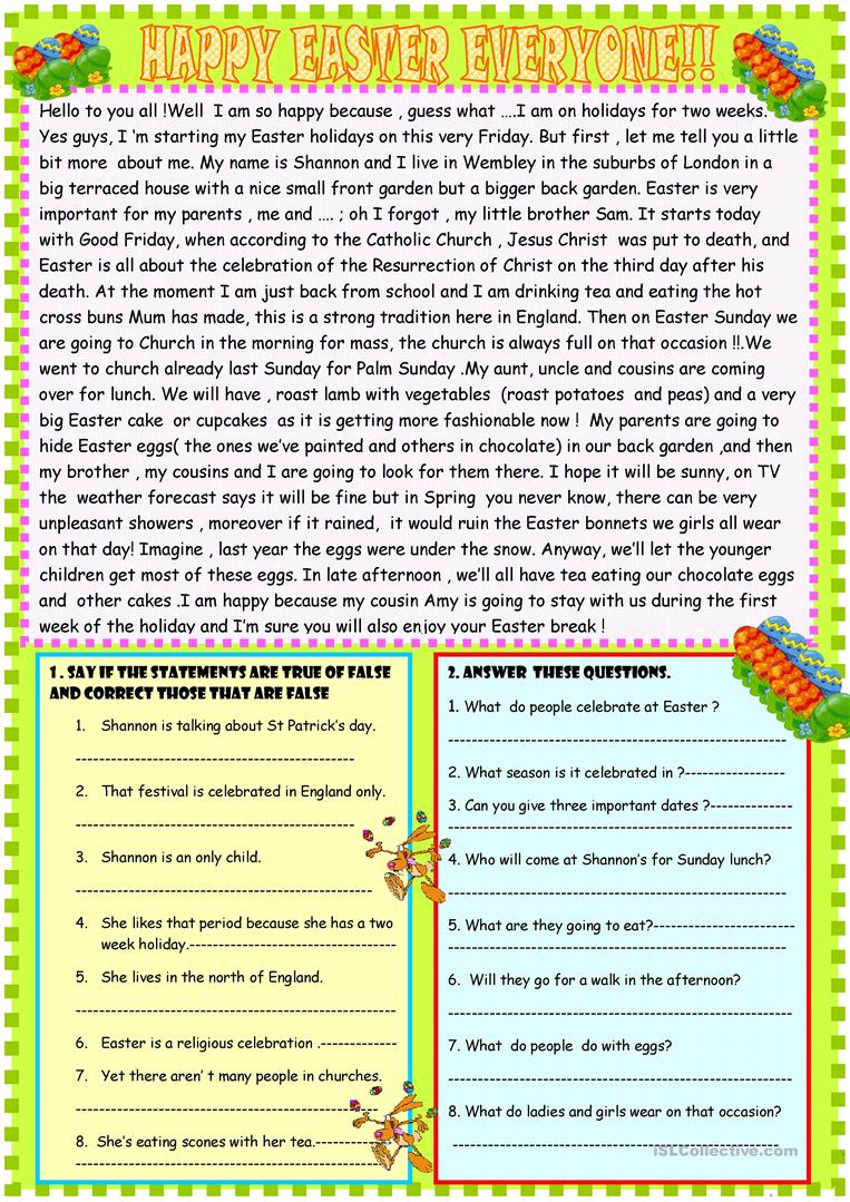 Happy Easter Reading Comprehension Worksheet - Free Esl Printable | Free Printable Easter Reading Comprehension Worksheets