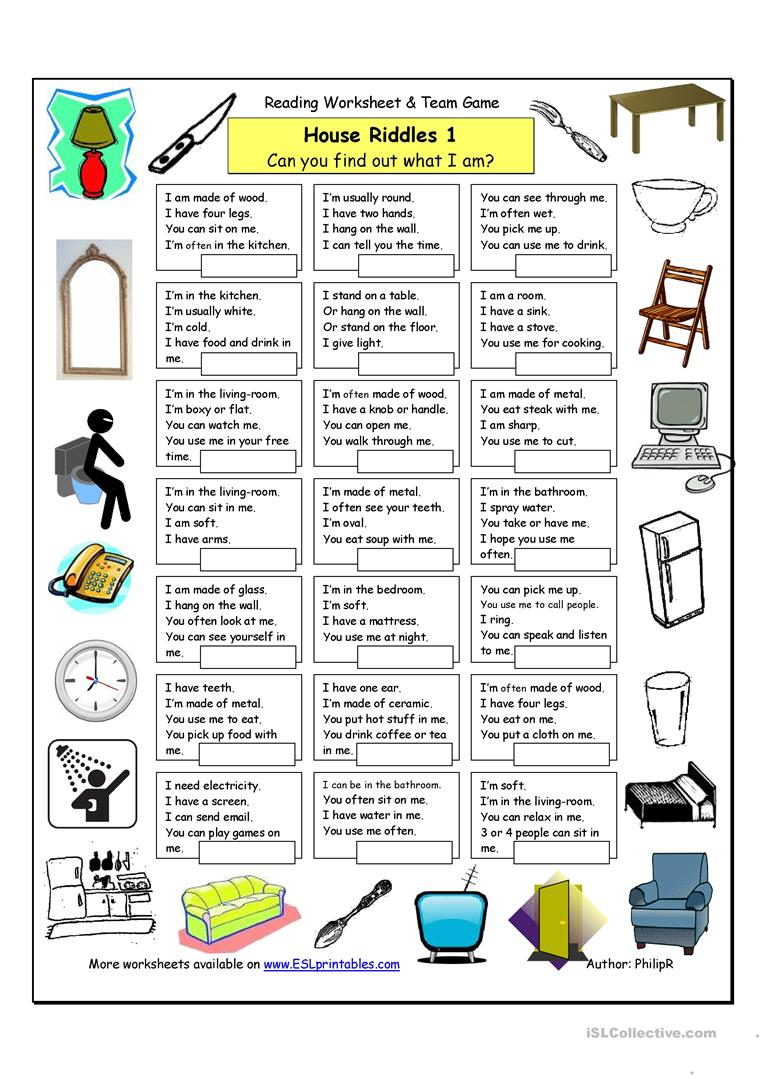 House Riddles (1) - Easy Worksheet - Free Esl Printable Worksheets | Riddles Worksheets Printable