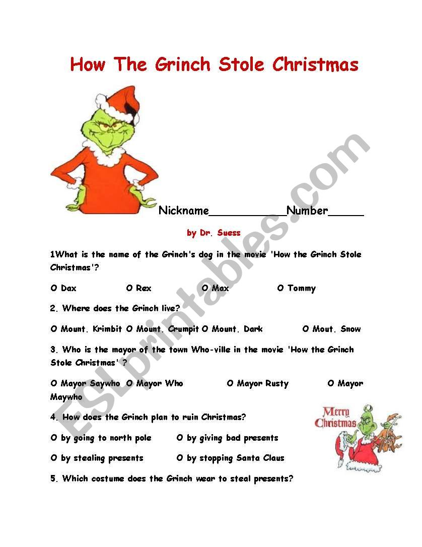 How The Grinch Stole Christma - Esl Worksheetajarnglyn | Free Printable Grinch Worksheets