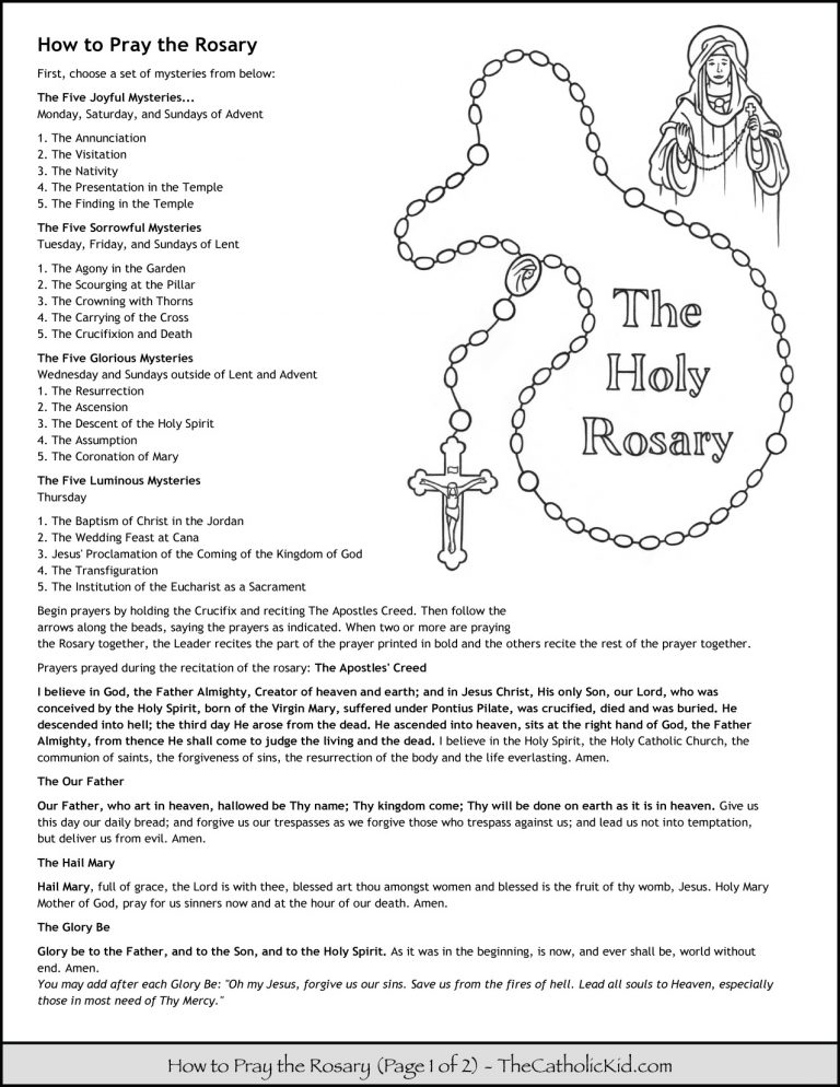 How To Pray The Rosary Coloring Page For Kids Thecatholickid Free
