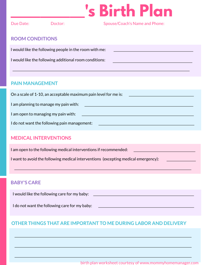 How To Write A Birth Plan (With Printable Birth Plan Worksheet | Birth Plan Worksheet Printable