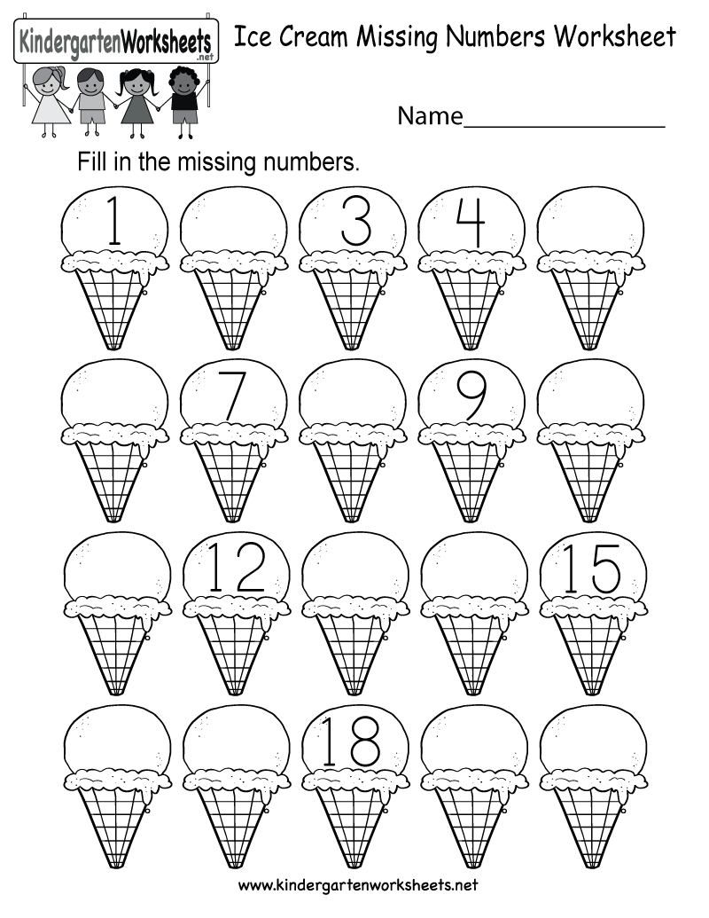 Ice Cream Missing Numbers 1-20 Worksheet For Kindergarten (Free | Counting Worksheets 1 20 Printable