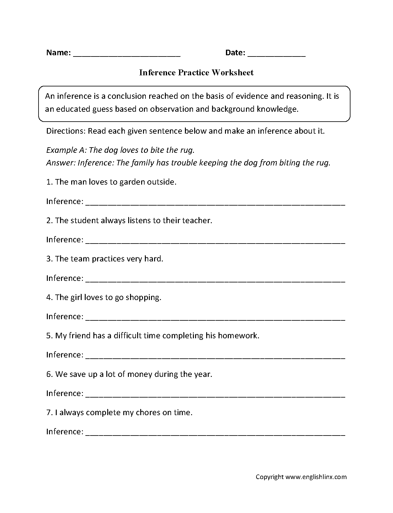 Inference Practice Worksheet | Worksheets For 4Th Grade | Reading | 4Th Grade Printable Worksheets Language Arts