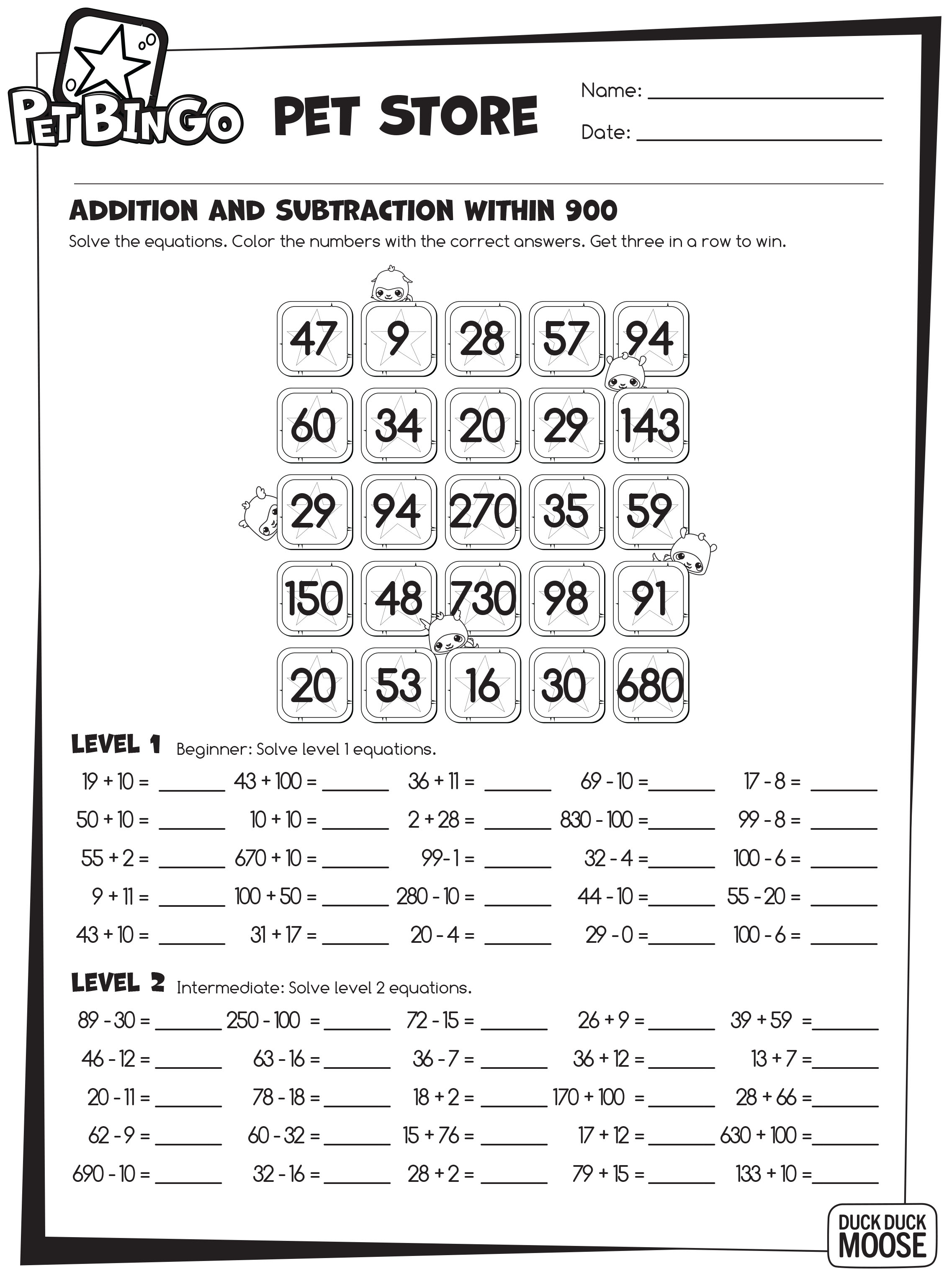 Keep On Learning! Pet Bingo Free Printable Worksheets. | Duck Duck Moose | Free Printable Pet Worksheets
