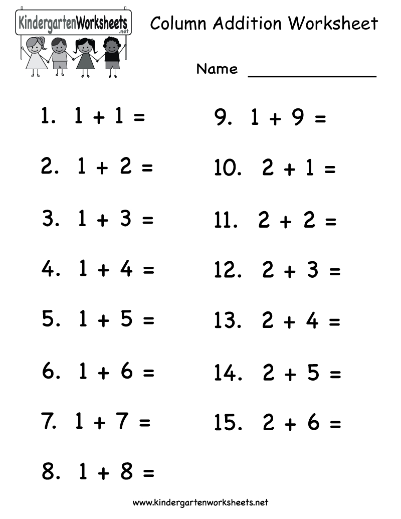 Kindergarten Column Addition Worksheet Printable | Teaching | Free Printable Math Worksheets For Kindergarten