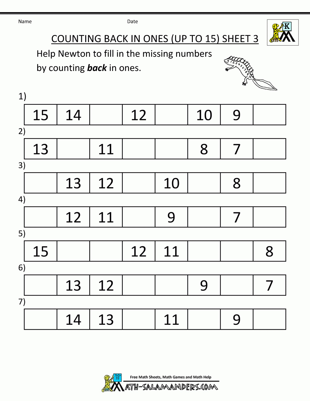 Kindergarten Counting Worksheet - Sequencing To 15 | Free Printable Math Worksheets