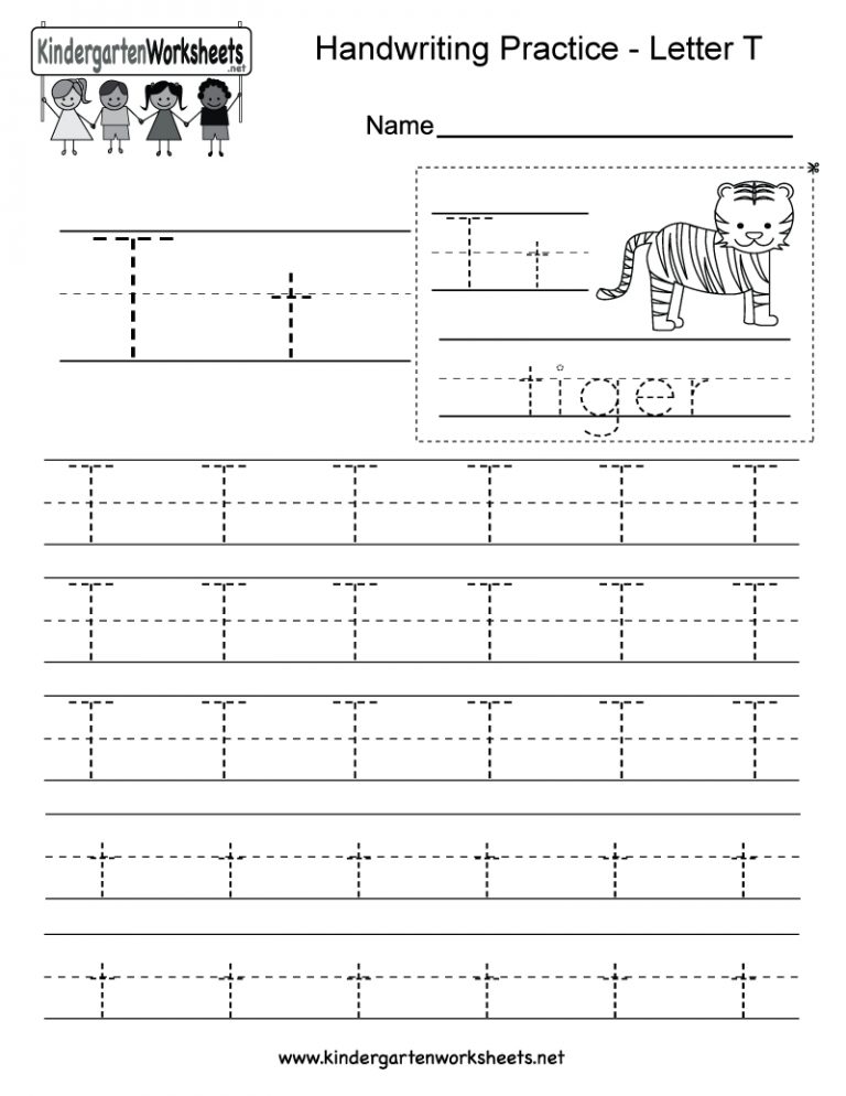 Kindergarten Free Printable Letter T Writing Practice Worksheet For