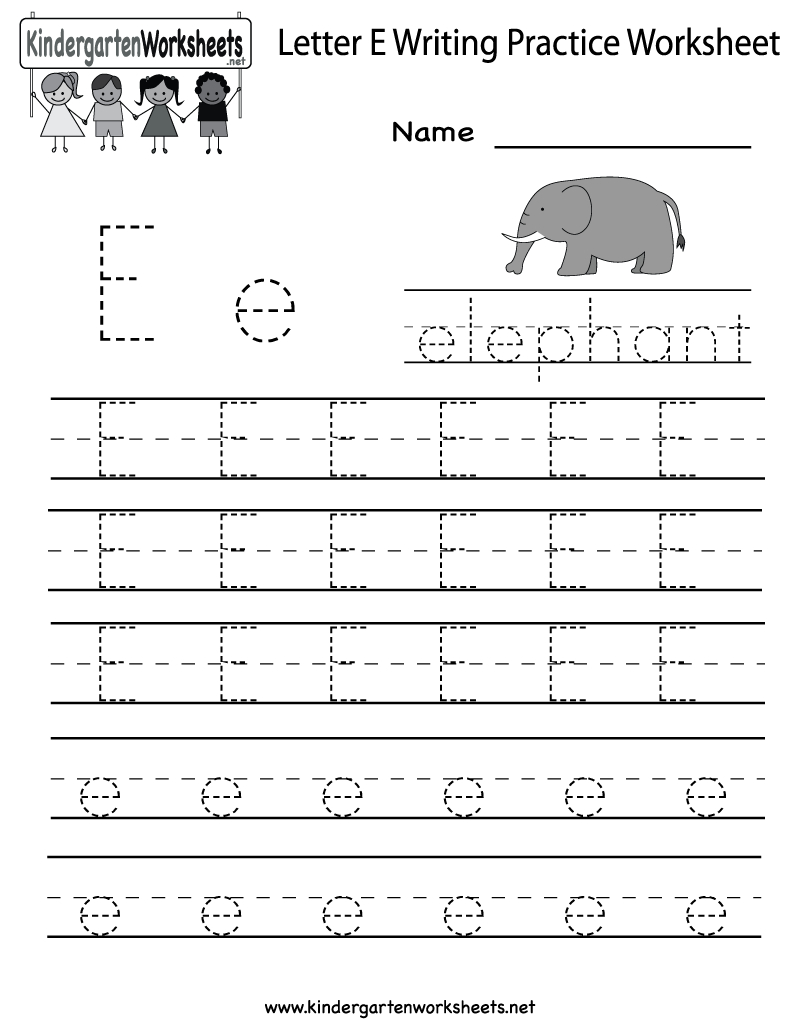 Kindergarten Letter E Writing Practice Worksheet Printable | Free Printable Letter Practice Worksheets