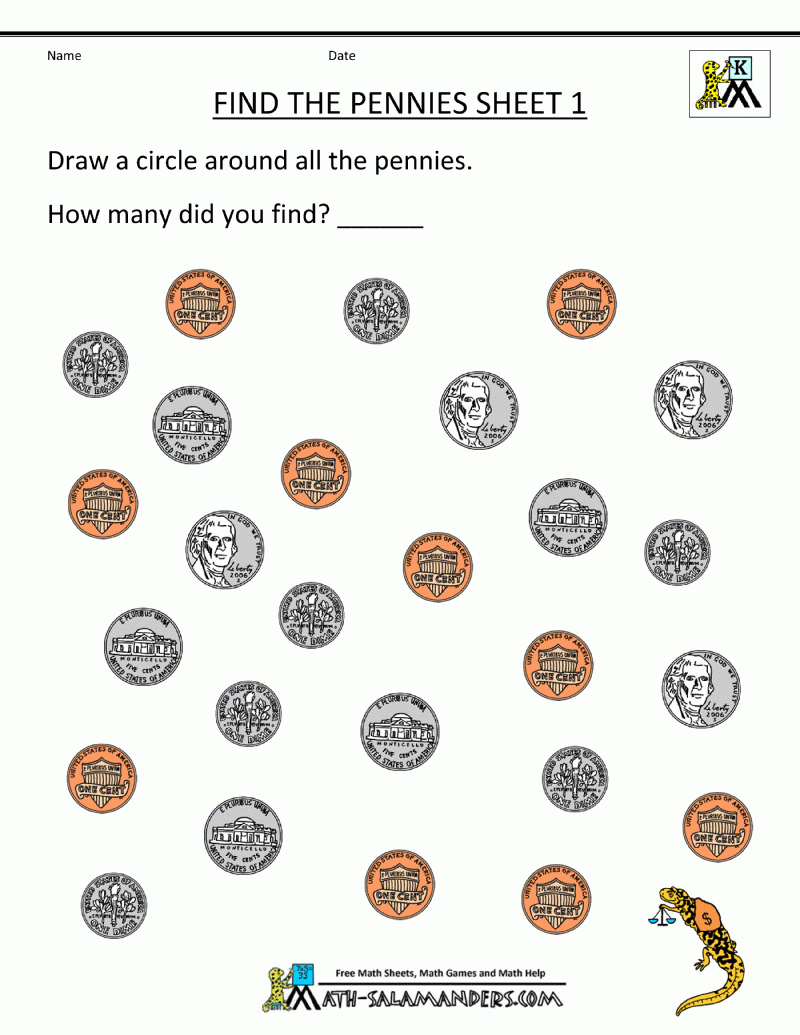 Kindergarten Money Worksheets 1St Grade | Free Printable Coin Worksheets