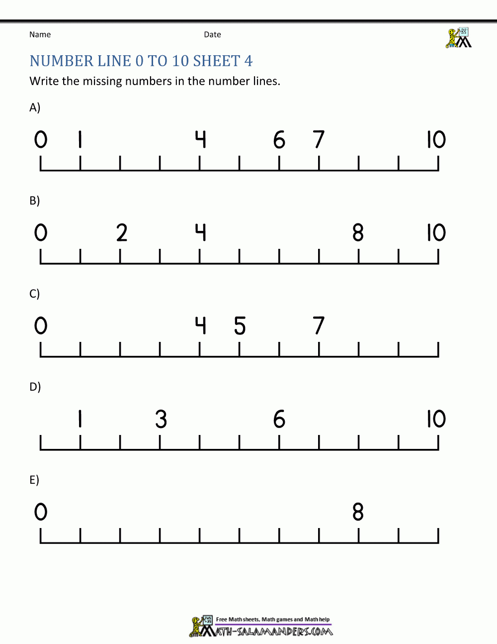 Kindergarten Number Worksheets | Free Printable Number Line Worksheets
