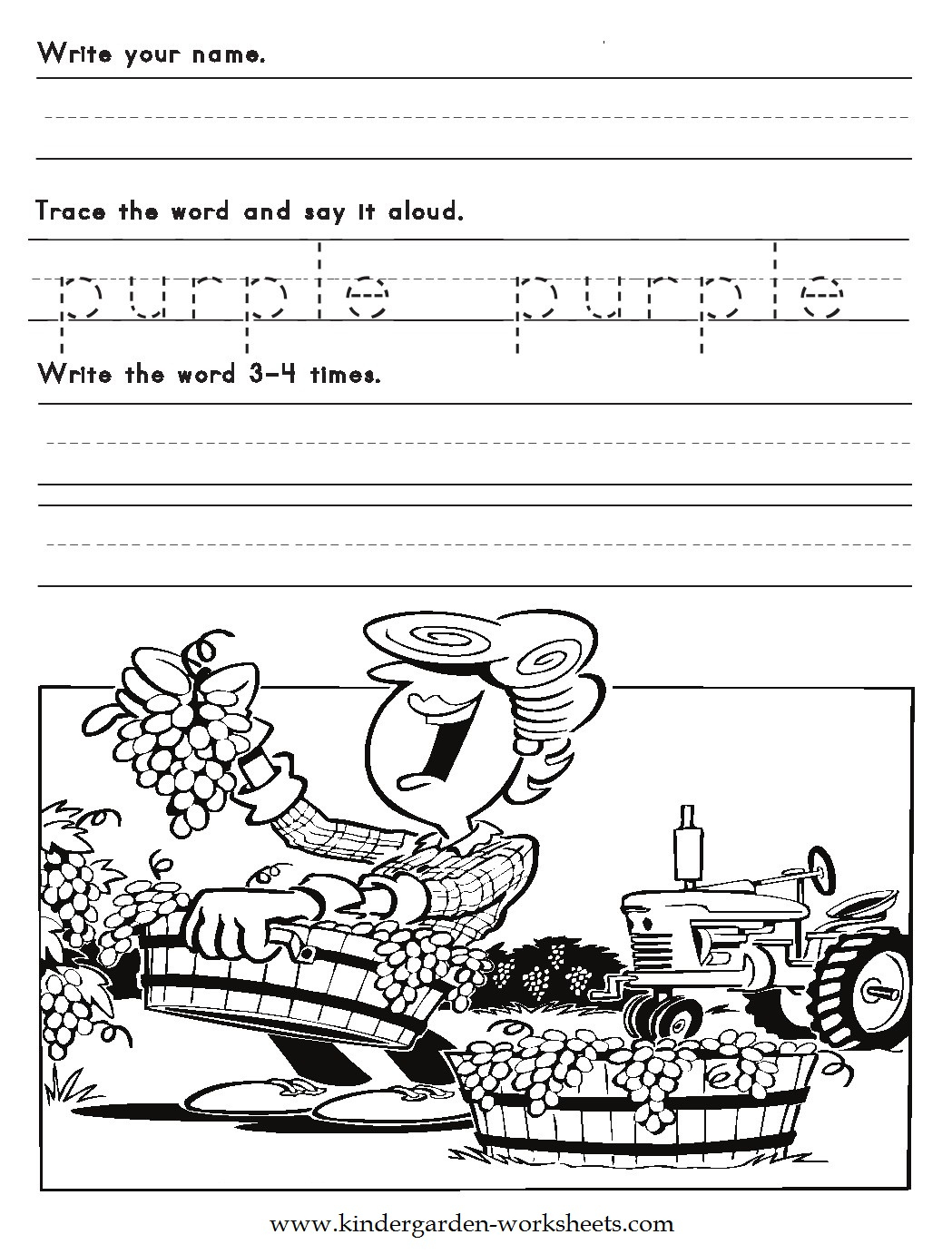 Kindergarten Worksheets: Color Words Worksheets - Purple | Free Printable Kindergarten Worksheets Color Words