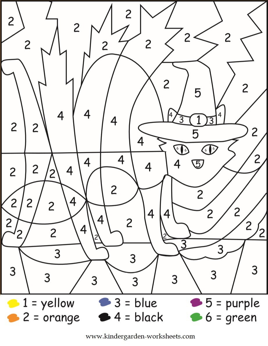 Kindergarten Worksheets: Halloween Colornumbers Worksheets | Free Printable Color By Number Subtraction Worksheets