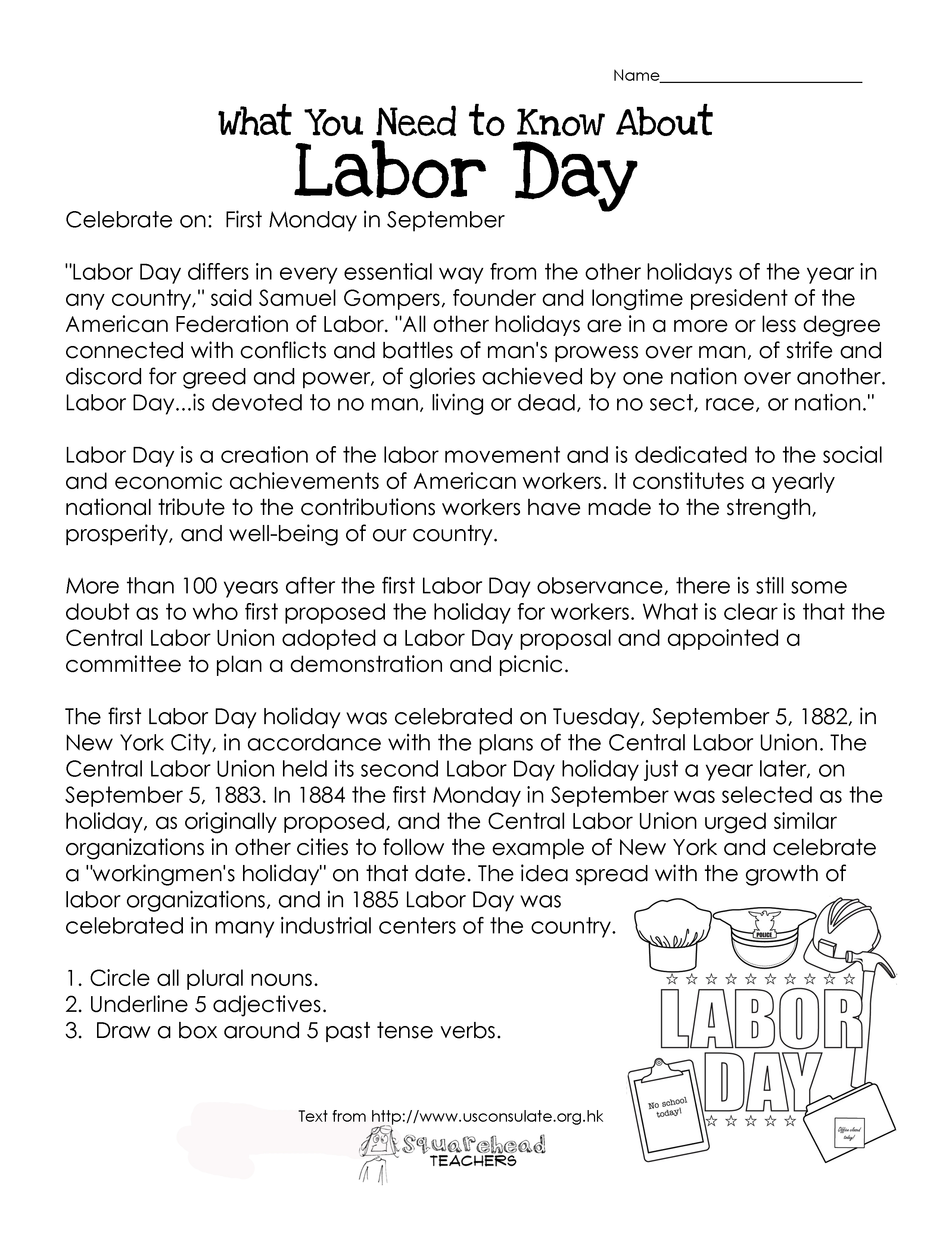 Labor Day- What You Need To Know (Free Worksheet!) | Squarehead Teachers | Free Printable Labor Day Worksheets