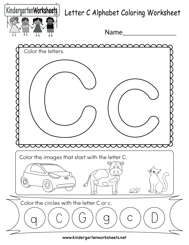 Letter C Coloring Worksheet - Free Kindergarten English Worksheet | Free Printable Color By Letter Worksheets