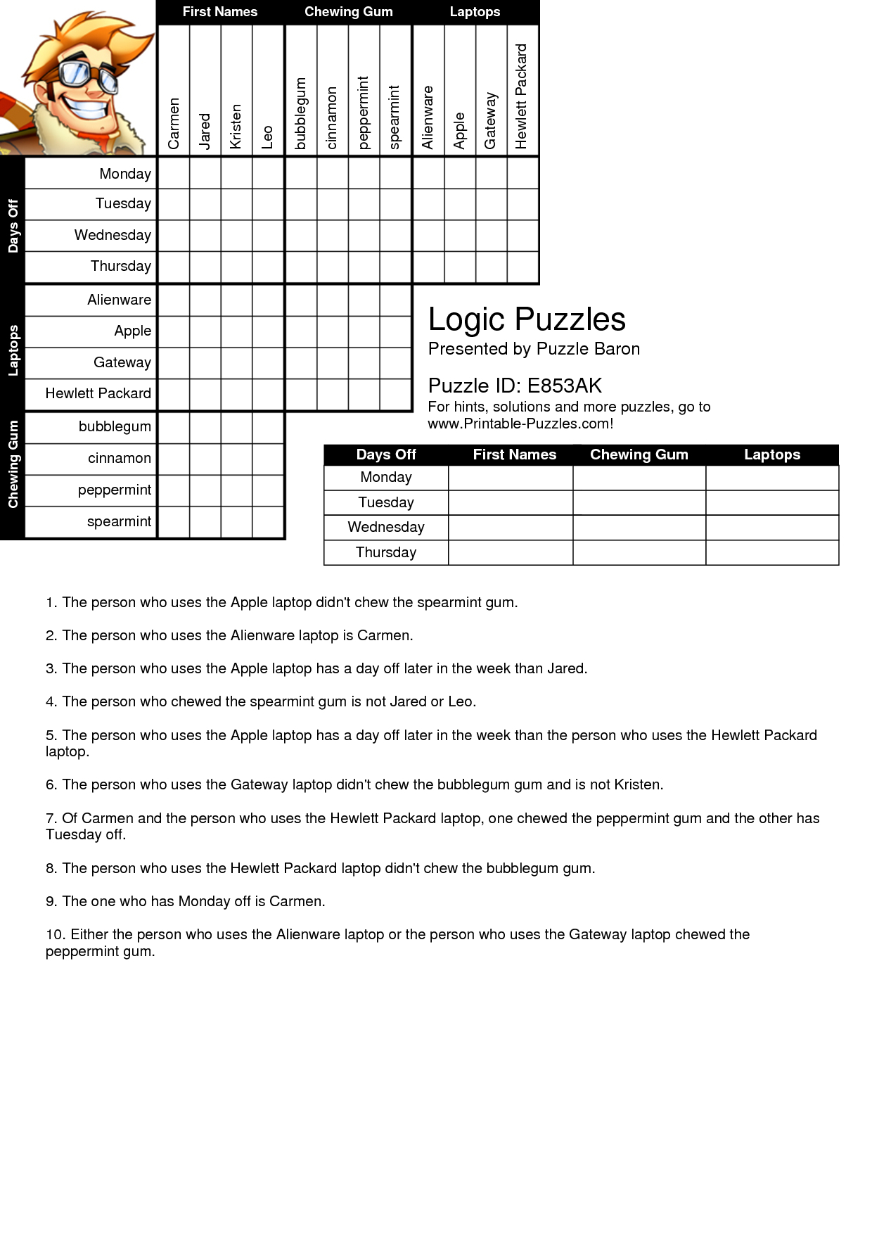 Printable Puzzles For Adults Logic Puzzle Template Pdf Puzzles Logic Puzzles Printable 