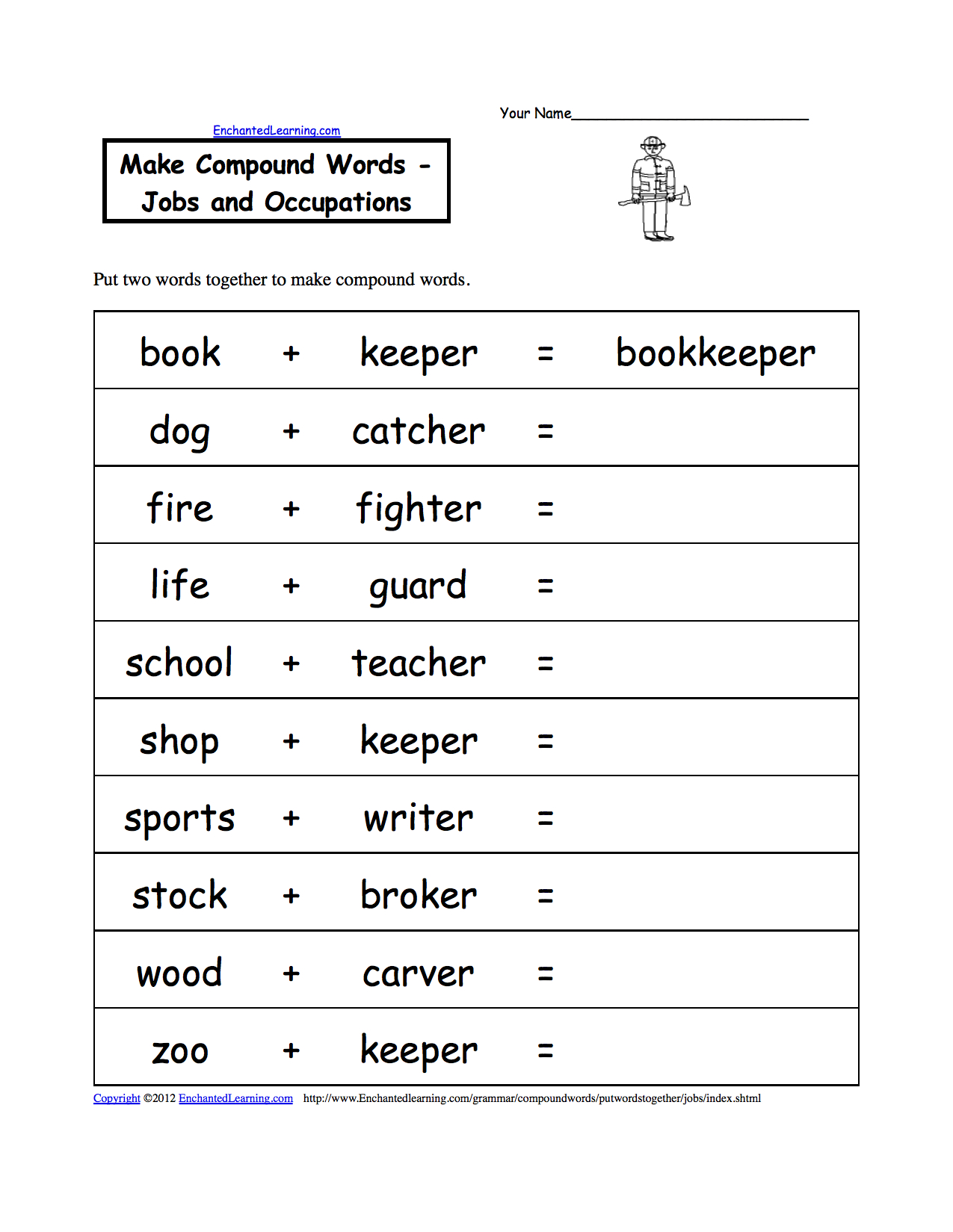 Make Compound Words, Printable Worksheets. Enchantedlearning | Free Printable Compound Word Worksheets
